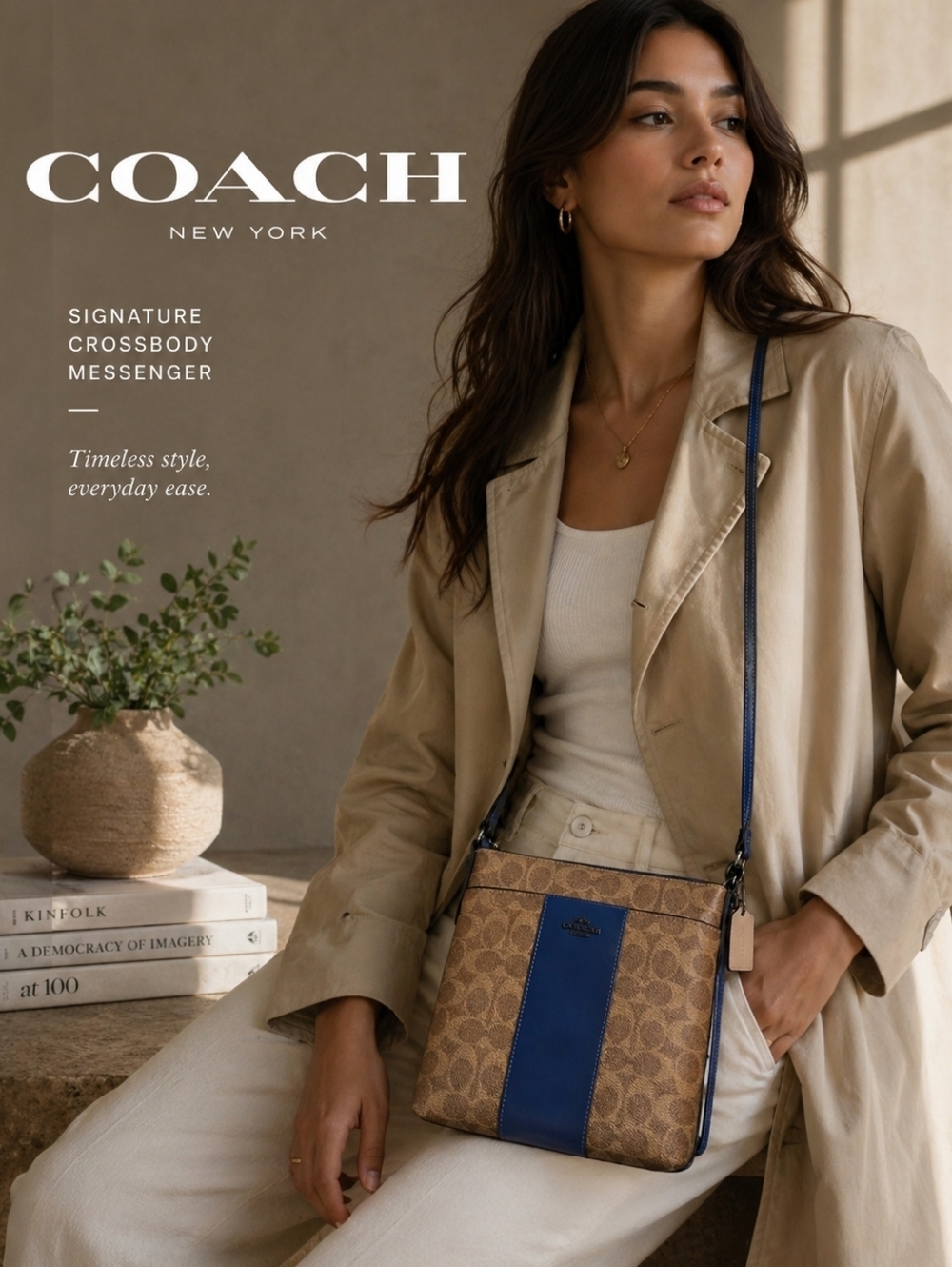 NWT Coach Signature Kitt Messenger Crossbody Bag-Dark Denim